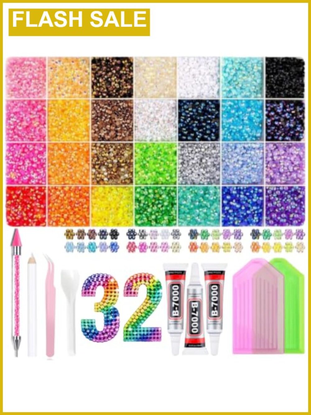 32000 Pcs 3mm Resin Rhinestones Bedazzling Kit with Glue